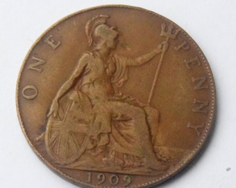 1909 King Edward VII  Penny  high grade coin
