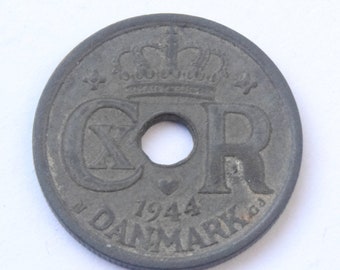 1944 WWII DENMARK - 25 Øre - Christian X coin