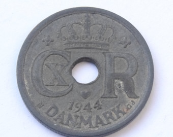 1944 WWII DENMARK - 25 Øre - Christian X coin