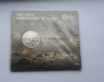 2014 Alderney 5 pound coin "D Day 70th Anniversary" in Card Folder