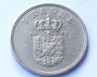 1962 Denmark 1 Krone Frederick IX coin