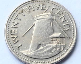 1973 Barbados 25 Cents coin
