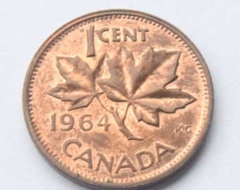 1964 Canadian 1 Cent Maple Leaf Twig Penny high grade Coin