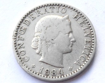 1884 Switzerland 20 Rappen Coin