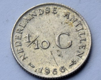 1966 Netherlands Antillien 1/10 Gulden silver coin