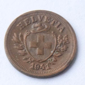 1941 Switzerland  Wreath Swiss Helvetia 1 Rappen  coin