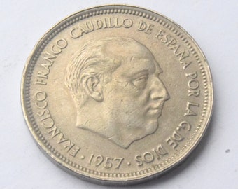 1957 Spain Francisco Franco  Fifty 50 Pesetas coin