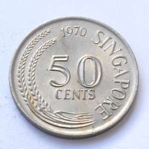 1970 Singapore 50 Cents  Lionfish coin