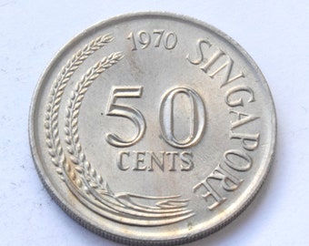 1970 Singapore 50 Cents  Lionfish coin