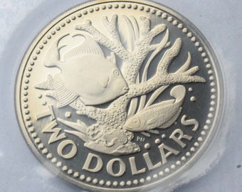 1973 Barbados 2 Dollar Proof Coin.
