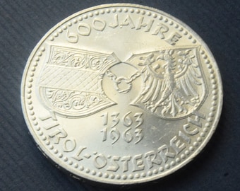 1963 Austria Silver 50 Schillings 600th Anniversary Union with Tirol coin