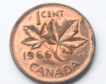 1966 Canadian 1 Cent Maple Leaf Twig Penny high grade Coin