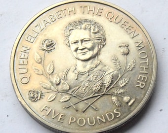 1995 Guernsey 5 Pounds Queen Mum 95th Birthday coin