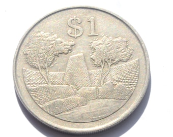 1980 Africa Zimbabwe 1 Dollar Bird & Ancient City Remains coin