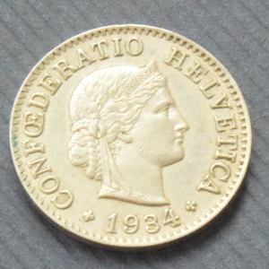 1934 Switzerland 5 Rappen Nickel Coin