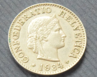 1934 Switzerland 5 Rappen Nickel Coin