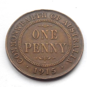 1915 H Heaton Australia King George V Penny Bronze high grade coin