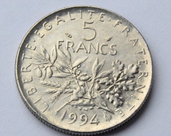1994 France Coin -5 francs 5th republic. 'The Sower'