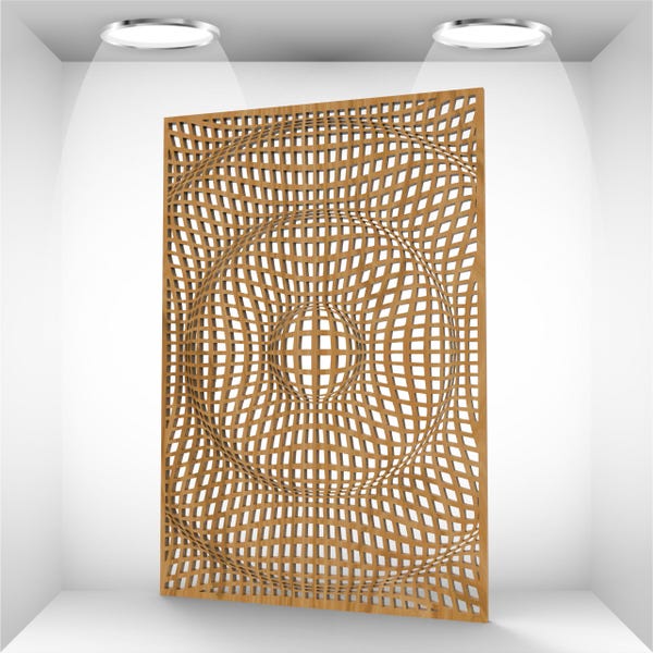 Panel de ilusión óptica SVG / Arte mural geométrico / Pantalla cortada con láser / Decoración moderna DXF