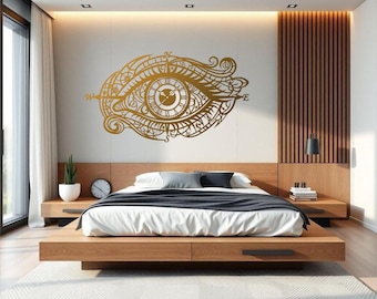 Mystical eye clock panel, steampunk wall art, laser cut svg, cnc vector file.