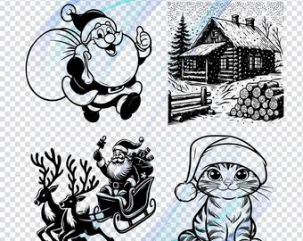 Christmas SVG Bundle Santa Cabin Reindeer Cat Clipart Laser Cut Files Cricut Glowforge.