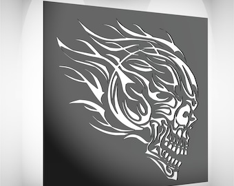 Flaming Skull Laser Cut File | Biker Garage Art (SVG, DXF, PDF)