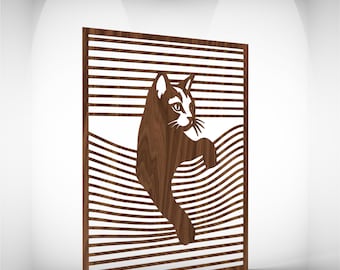 Cat Wall Art Laser Cut File, Minimalist Geometric Decor, CNC Pattern, Digital Download DXF