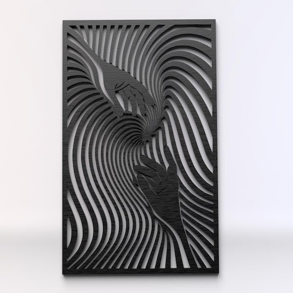 Ilusión óptica de una mano: Arte mural cortado con láser (Descarga digital)