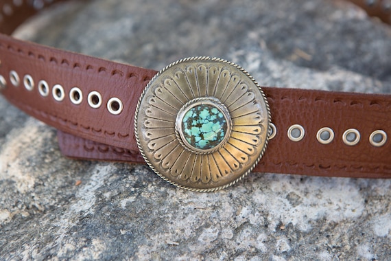 Brown Leather Waist Belt, Southwestern Belt, Western Style  display picture 1