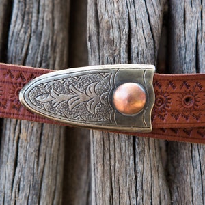 Western Belt, Southwestern Style Brown Leather Handmade Belt, Thin belt w/ Tooled Metal Buckle, Western Style Belt, Womens Belt