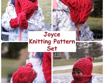 Joyce Knitting Pattern Set – Hat, Cowl, Mittens (Digital Pattern)