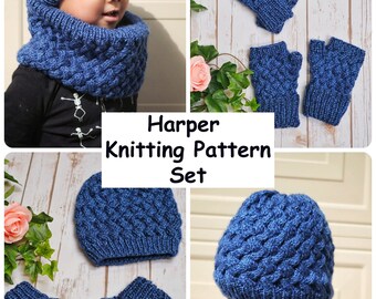 Harper Knit Hat, Mittens & Cowl Pattern Set (PDF Pattern)