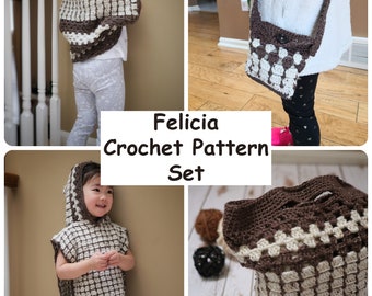 Pattern Set - Felicia Crochet Patterns (Hooded Poncho, Cocoon Cardi, Bags)