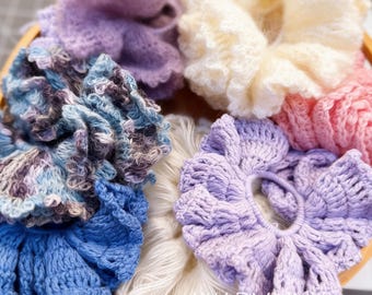 Handmade Crochet Scrunchies, Mohair Blend Hair Ties