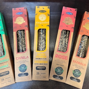 Incienso orgánico artesanal de 25 g (caja individual, 8 unidades)