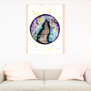 FULL MOON WOLF- full moon with wolf watercolor painting art print, moon watercolor art, moon art, wolf moon art , wall art, wolf nursery art