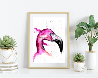 FLAMINGO WATERCOLOR PRINT- Flamingo watercolor painting art print, flamingo tropical watercolor art print, flamingo wall art, tropical print