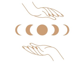 Mystical Hands Art Print: Minimalist Watercolor Moon Phases