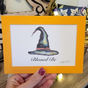 Witch Hat Blessed Be Orange Matt Frame- Witch Hat Watercolor Orange Matt Frame, Witch Hat Art Print, Blessed Be Witches, Witchy Hat Art