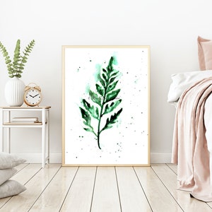 GREEN FERN WATERCOLOR- green fern leaf watercolor painting art print, fern leaf art print, fern nursery art, fern office wall art, green art