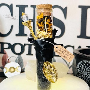 Samhain Protection Salt Tube and Gold Spoon, Protected Salt for Magical Rituals, Ritual Salt, Wiccan Salts, Salt Spells, Samhain Ritual Salt