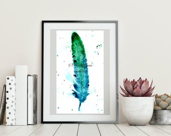 FEATHER WATERCOLOR PRINT- feather watercolor art print, watercolor print, feather nursery art, feather print, feather office print, wall art