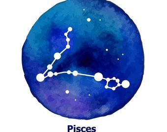 Pisces 18 Feb. - 20 Mar. Constellation Watercolor Painting Art Print, Constellation Art Print, Constellation Art, Celestial Art, Pisces Art