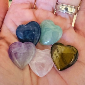 Crystal Hearts- Crystal Heart, Rose Quartz Heart, Amethyst Heart, Green Aventurine, Tiger’s Eye Heart, Sodalite Heart, Crystal Pocket stone