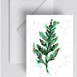 CARTE DE VOEUX AQUARELLE - feuille de fougère verte avec carte de voeux feuille d'argent, carte de voeux aquarelle, carte de voeux feuille de fougère, carte de feuille de fougère