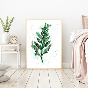 FERN SILVER LEAF- fern leaf with silver leaf watercolor painting art print, fern watercolor print, watercolor print, office art print, art