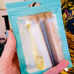 Witch&#39;s Salt Tubes and Spoon- Witch&#39;s Salt, Witch&#39;s Spoons, Witch&#39;s Salt with Spoon, Enchanted Salt,  Witch Salt Spells,  Spell Salt, Witch