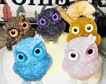 Crystal Resin Owl, Amethyst, Citrine, Tiger's Eye, Rose Quartz, Turquoise, Crystal Resin Owls, Crystal Owl, Crystal Owls, Resin Owl Crystal