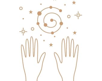 Mystical Hands Art Print: Minimalist Universe Watercolor