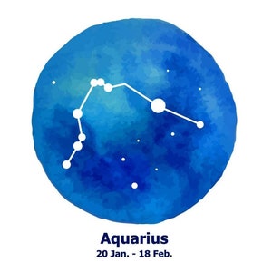 Aquarius 20 Jan. - 18 Feb. Constellation Watercolor Painting Art Print, Aquarius Art Print, Aquarius Art, Constellation Watercolor Painting